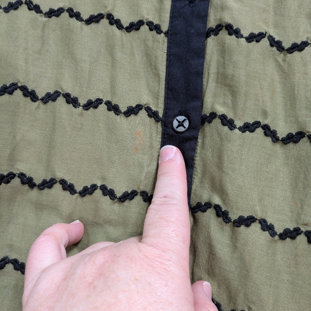 Anthro Postmark Green Black Sleeveless Cotton Ruffle Midi Dress 6 - Picture 6 of 11